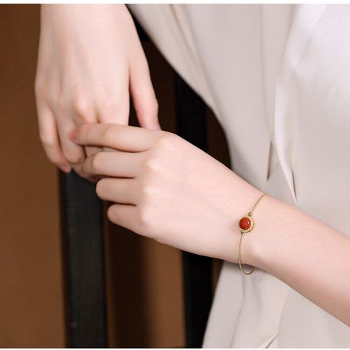Bracelet En Argent Sterling 925 Plaqué Or, Collier Rond En Agate Rouge De 10 Mm Pour Femmes, Bijoux De Tempérament Simple, Cadeau