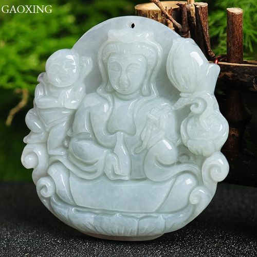 Pendentif En Jade Naturel Jadéite Garçon Guanyin, Cadeau Pour Enfants, Collier