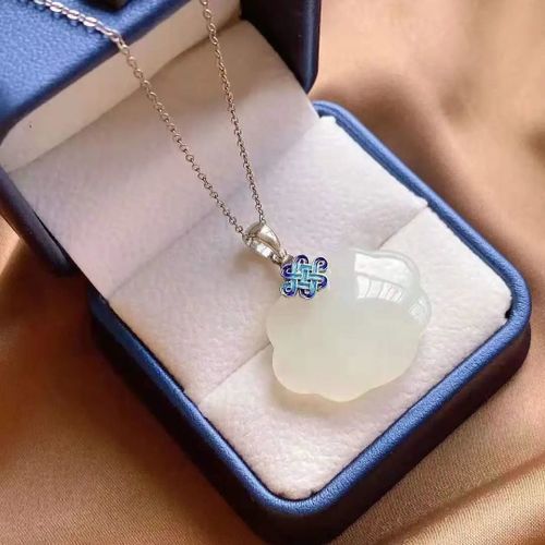 Collier En Jade Naturel En Argent Sterling S925 Pour Femmes, Pendentif À N¿Ud Chinois Bleu Brûlé, Serrure De Sécurité Ruyi, Longue Durée De Vie