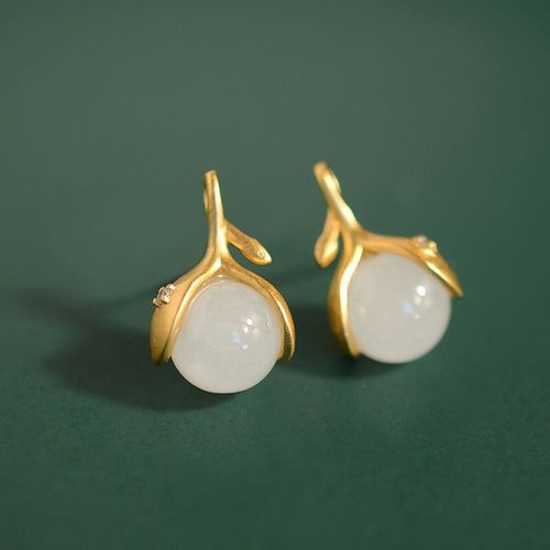 Boucles D'oreilles En Jade Naturel Hetian Pour Femmes, En Argent Sterling, Anti-Allergie, En Jaspe, Pour Femmes, Gracieuse Et Petite, Rétro, Style Chinois