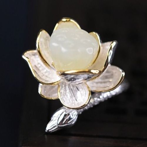 Bague Ouverte «Dan» En Argent Sterling S925, Lotus Rime, Tempérament Noble, Hetian Jade, Rétro Élégant, Graine De Lotus Pour Femmes