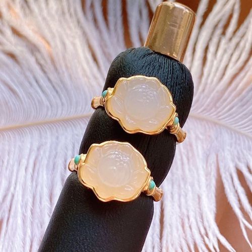Bague En Argent Sterling S925 En Jade Hétian Naturel, Anneau Ouvert Lotus Turquoise, Vintage, Bijoux Pour Femmes