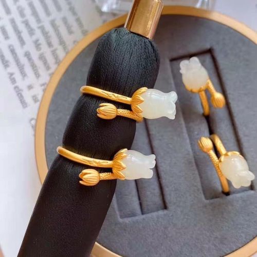 Bague Magnolia En Jade Naturel Hetian Pour Femme, Anneau Rétro À Fleurs De Style Chinois, Ouverture Ajustable, Gros Doigt