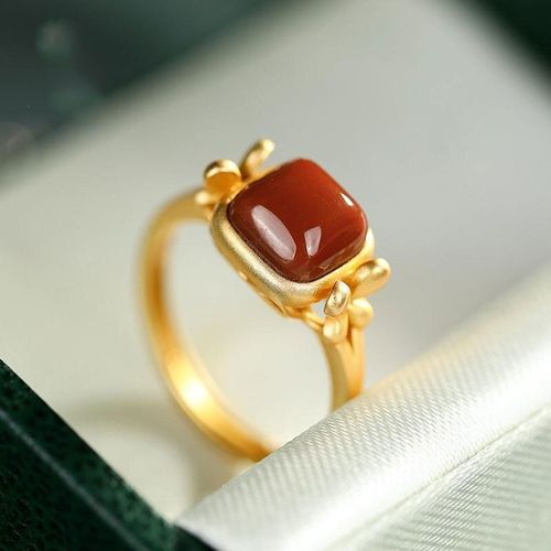 Bague En Argent Sterling S925 En Agate Rouge Du Sud Naturelle, Style De Fleur, Minimaliste, Belle Bague Carrée Féminine À Index Ouvert