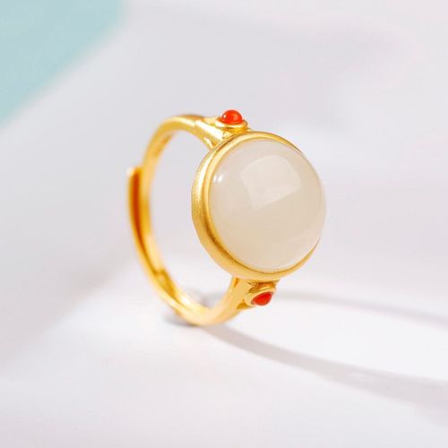 Bague En Jade Naturel Hetian S925 En Argent Sterling Incrusté De Jade Blanc, Bague Ruyi Embellie Rouge Du Sud Pour Femme, Ouverture Simple Artisanale