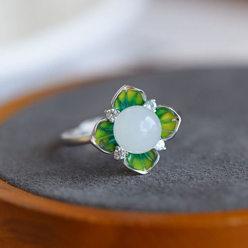 Bague Ouverte En Jade Pour Femme, En Argent Sterling, Vintage, Style Cour Royale Chinoise, Fleur Classique, Décorative