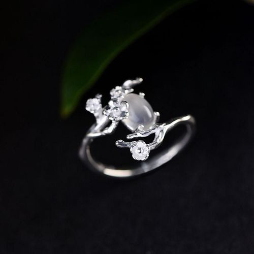 Bague En Argent Massif S925 Pour Femme, Design Original, Incrusté De Clair De Lune, Blanc, Calcédoine, Clé De Décalage, Cadeau Pour Fr