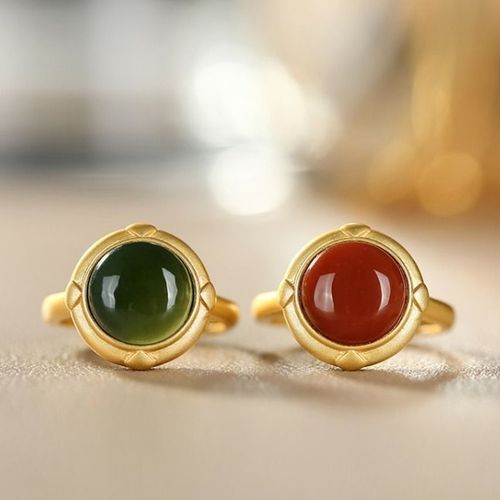 Bague Ronde En Argent Sterling 925, Anneau Ouvert En Pierre D'agate Naturelle, Bague En Or De Jade Exquise Pour Femmes