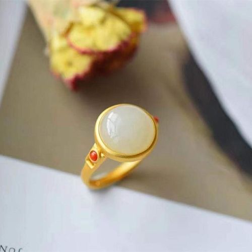 Bague En Jade Pour Femmes, Anneau Ouvert En Or Ancien Incrusté De Jade Blanc, De Haute Qualité, En Jade Givré, Cadeau