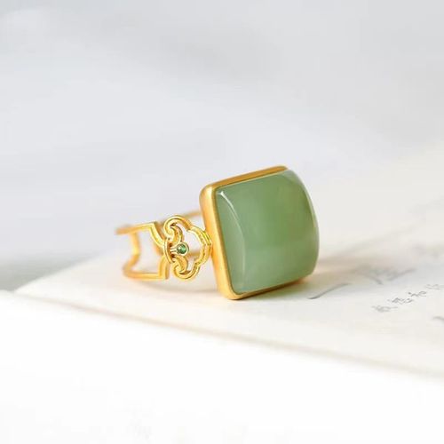 Bague Hetian En Argent Sterling S925, Jade Gris Naturel, Pierre Précieuse De Jade Vintage, Ouverture Personnalisée, Anneau Plaqué Or Pour Femme