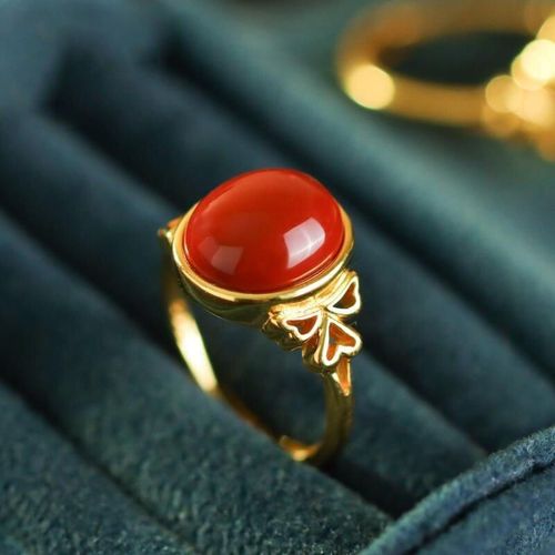 Bague En Agate Rouge Du Sud Naturelle Pour Femme, Anneau En Forme D'¿Uf De Nouilles, Plaqué Argent S925, Ouverture Ovale Ajustable