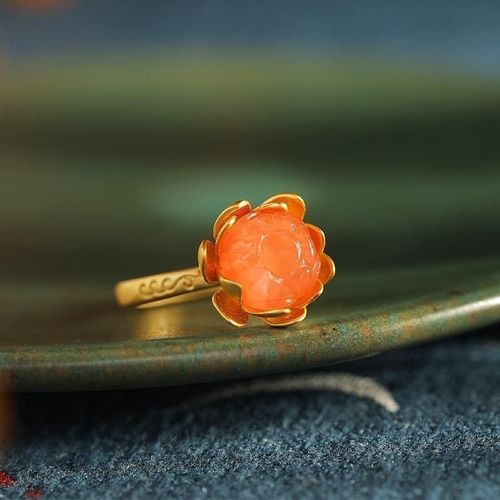 Bague En Argent Sterling S925 En Agate Magnolia Rouge Du Sud Naturel, Personnalité Rétro Avec Bague Ouverte, Bijoux Pour Femmes