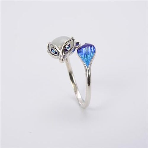 Bague En Argent Sterling S925 Pour Femme, Anneau En Émail, Cloisonné, Bleu Brûlé, Hetian, Jade, Renard, Personnalisé, Vintage, Feuille