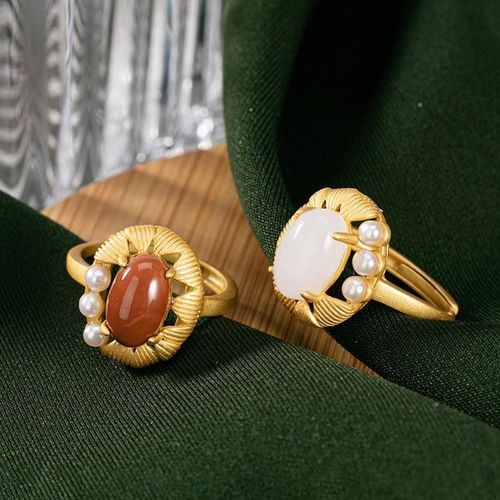 Bague Ouverte En Argent Sterling S925 En Agate Rouge Du Sud, Perle De Jade Hetian Naturel, Personnalité Féminine Haut De Gamme
