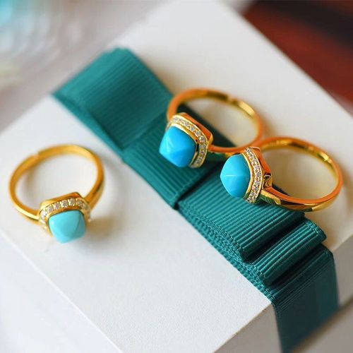 Bague Artistique Carrée Turquoise Naturelle, Petite Pyramide Bleue Fraîche Et Élégante, En Argent Sterling S925, Ouverte, Pour Femmes