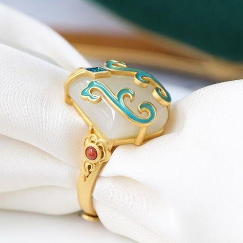 Bague En Argent Sterling S925 Plaquée Or Pour Femme, Vintage, Style Cour, Bleu Brûlé, Artisanat Naturel, Rouge Du Sud, Hétian, Blanc, Jade
