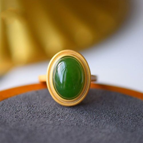 Bague Hetian En Jade Vert Naturel, Anneau Ovale Ajustable En Argent Sterling S925, Bijoux Simples Pour Hommes Et Femmes