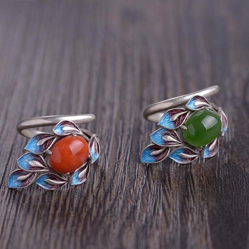 Bague Bleue Brûlée Rouge Du Sud Pour Femme, En Argent Sterling S925, Rétro, Accessoires En Argent, En Jade Hetian De Style Chinois, Riche Et Ouvert