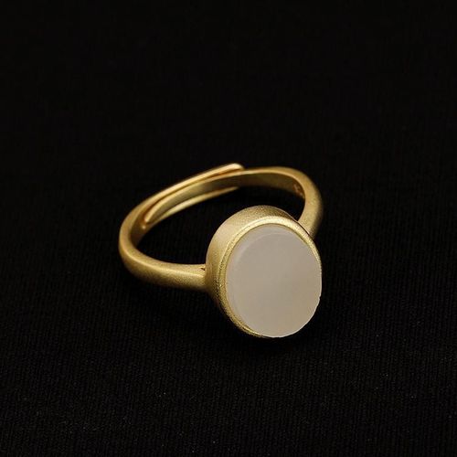 Bague Ouverte En Argent Sterling S925, Incrustée De Jade Hetian Blanc, Doré Et Mat, Haut De Gamme, Pour Femmes
