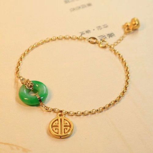 Bracelet À Boucle De Sécurité En Jade Pour Femmes, Argent Sterling S925 Plaqué Or, Style Chinois, Double Bonheur Jaspe Rétro Ancien