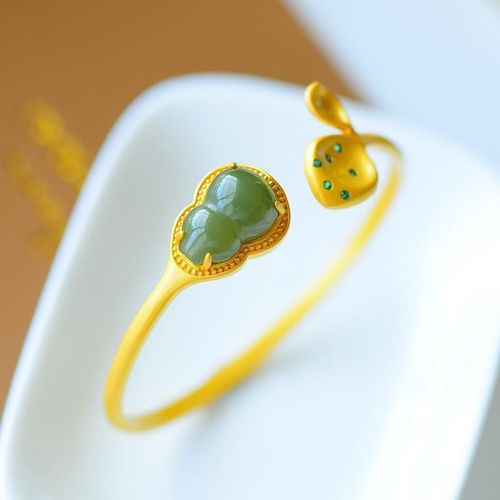 Gourde En Argent Sterling S925 Pour Femmes, Gourmette En Jade Gris Hetian, Gourde Fine À Extrémité Ouverte