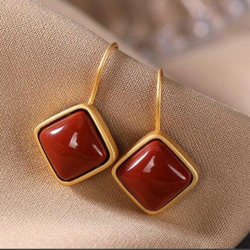 Boucles D'oreilles Carrées En Pierre D'agate Naturelle Pour Femmes, Crochet Géométrique Rouge Du Sud, Argent S925 Incrusté, Boucles D'oreilles Simples Et Gracieuses