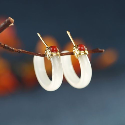 Boucles D'oreilles En Jade Pour Femmes, En Argent Sterling S925, Vintage, Originales, Style Rétro
