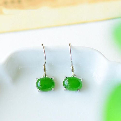 Petites Boucles D'oreilles À Crochet En Argent Sterling, En Jade Vert Hetian, Anti-Allergie, Pour Femmes