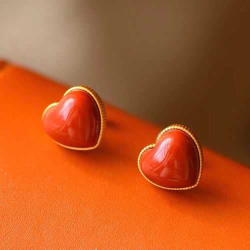 Boucles D'oreilles En Agate Rouge Du Sud Pour Femmes, En Argent Sterling S925, Avec C¿Urs Imprimés, C¿Ur À C¿Ur