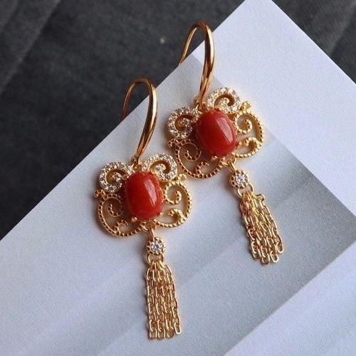 Boucles D'oreilles En Jade Naturel Hetian S925, En Argent Sterling Plaqué Or, Agate Rouge Du Sud, Ornement Classique À Pompon Pour Femmes