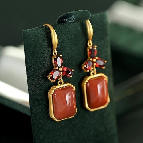 Boucles D'oreilles En Agate Rouge Du Sud Pour Femmes, En Argent Sterling S925, Simple, Tendance, Tempérament Rouge, Influenceur En Ligne