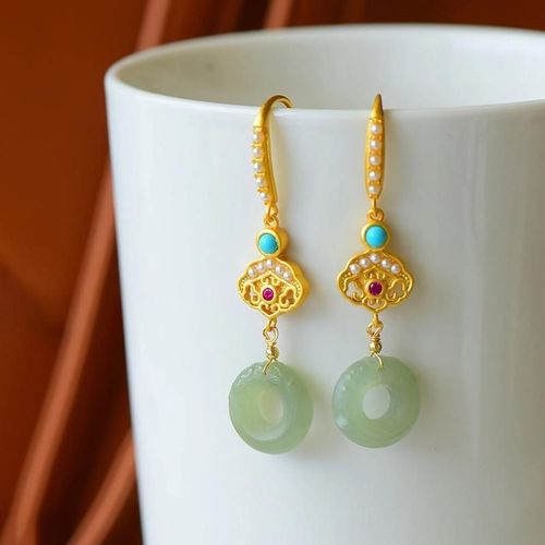 Boucles D'oreilles Pour Femmes, Magnifiques Boucles D'oreilles De Luxe, Style Cour, Argent Sterling S925, Dorure, Hetian, Jade Gris, Boucle De Paix, Acc