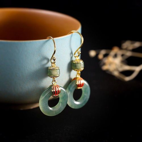 Boucles D'oreilles En Argent Sterling 925 Pour Femmes, Bijoux Classiques Élégants, Plaqué Or, Bleu Brûlé, Émeraude, Pendentif En Jade Rond