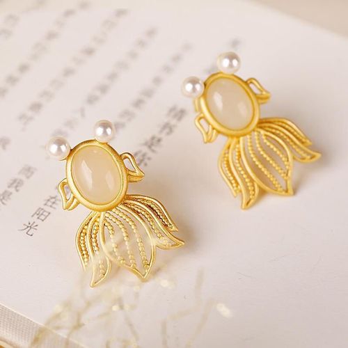 Boucles D'oreilles Artistique En Argent Sterling S925, Carpe Du Sud Rouge, En Agate, Perle, Petit Poisson, À La Mode, E