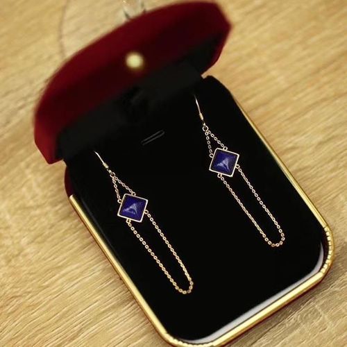 Boucles D'oreilles Naturelles Lapis Lazuli Pour Femme, En Argent Sterling S925, Hypoallergéniques, Longues, Géométriques, Simp