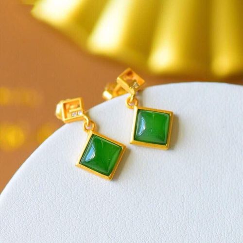 Boucles D'oreilles Carrées En Forme De Diamant Pour Femme, Bijoux En Argent Sterling S925, Vert Frais, Anti-Allergie