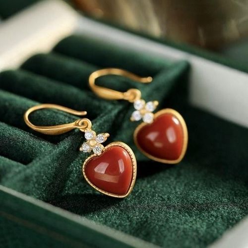 Boucles D'oreilles En Argent Pur En Agate Rouge Du Sud Pour Femmes, Bijoux En Forme De C¿Ur, Personnalité, Tempérament, Élégant, Atmosphérique, E