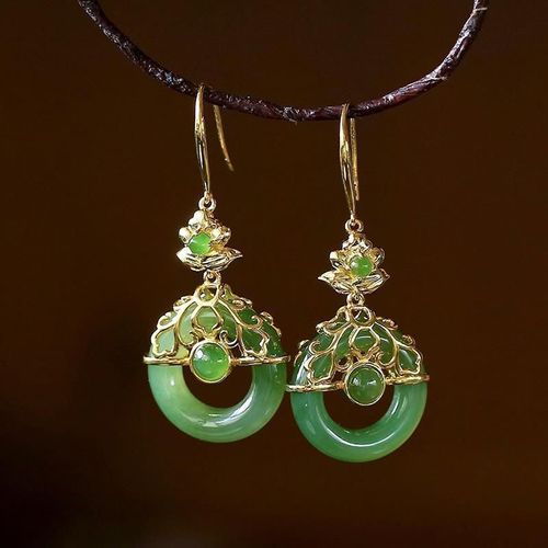 Boucles D'oreilles Hetian En Jade Vert Naturel, Bijoux De Sécurité, Ornement En Jaspe Plaqué Or Et Argent Sterling S925 Pour Femmes