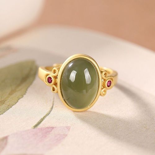 Bague En Jade Naturel Hetian Pour Femme, Anneau Rétro, Style De Cour Royale Chinoise, Classique, Ouverture, Ajustable, Grande Main