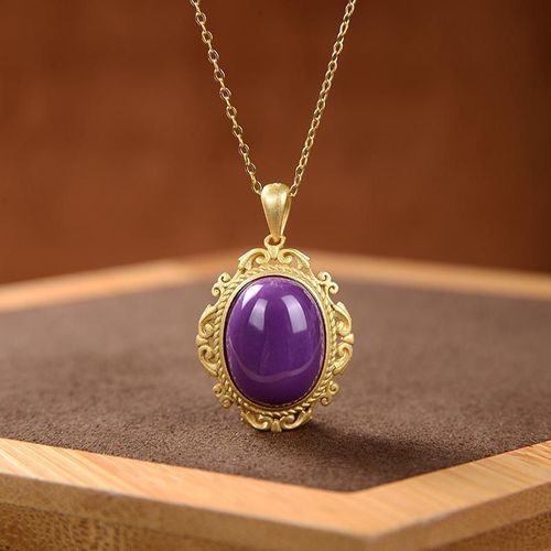 Pendentif Ovale En Argent Massif S925 Pour Femme, Bijou Avec Incrustation En Or Naturel Violet, Rétro Classique, Haut De Gamme, Polyvalent