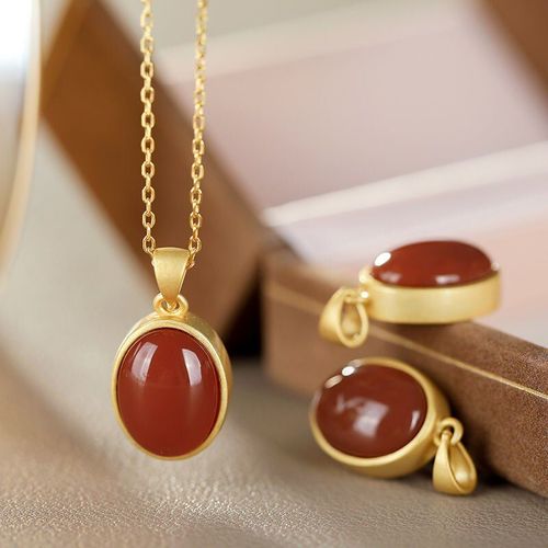 Pendentif Ovale Classique En Argent Sterling Ancien Pour Femmes, Pendentif Incrusté De Dorure, De Nouilles Aux ¿Ufs, Collier En Agate Rouge Du Sud, Rétro Exquis Sim