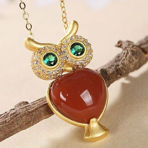 Collier Avec Pendentif Hibou Rouge Du Sud, En Argent Sterling S925, Diamant, Pierre D'agate, Hibou Exquis, Chaîne De Clavicule