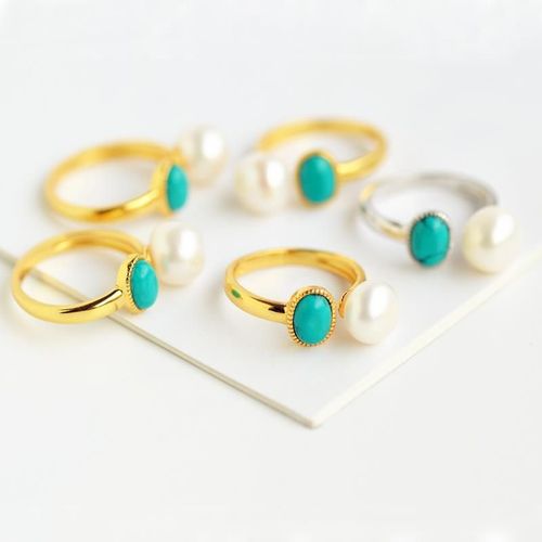 Bague Turquoise Naturelle En Argent Sterling S925, Plaqué Or, Pour Femmes, Ouvert, Exquis, Perle De Coquille, Ajustable