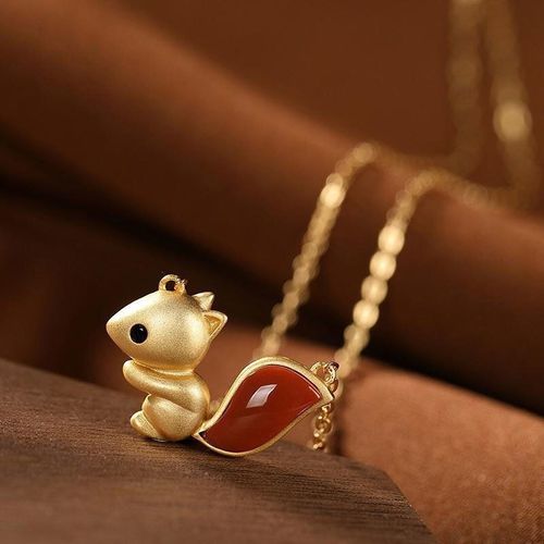 Collier Avec Pendentif En Argent Sterling S925 Incrusté D'agate Rouge Du Sud Naturelle, Pendentif Écureuil De Tempérament, Clavicule En Argent Pour Femme