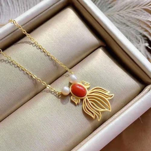 Pendentif En Agate Rouge Du Sud Pour Femmes, Petit Poisson Rouge, Koi, Collier De Célébrité D'internet, Ornement De Bon Augure, En Argent Sterling