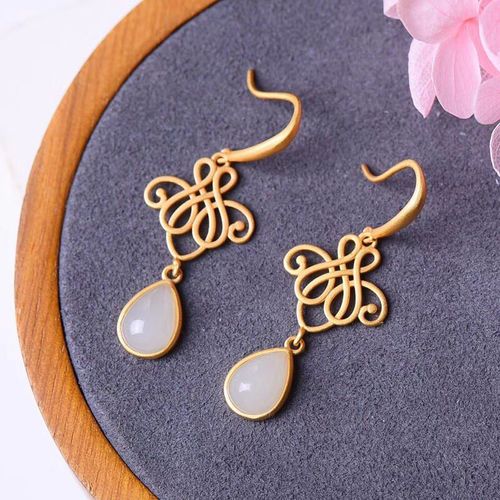 Petites Boucles D'oreilles En Jade Naturel Hétian Incrusté D'argent Sterling S925, Nouvelles Boucles D'oreilles Goutte D'eau En Jade Doré Pour Femmes, Crochet D'oreille