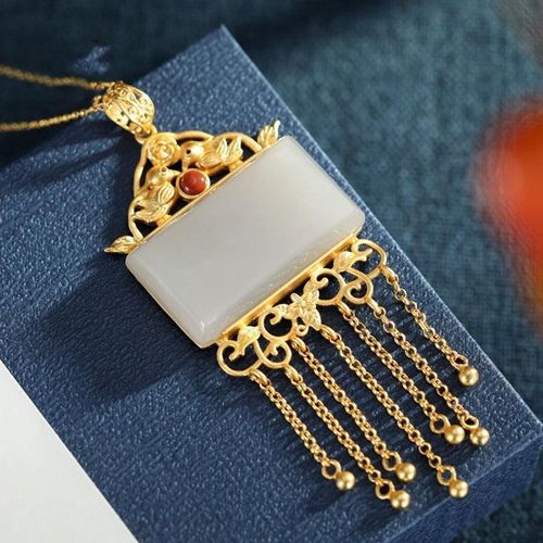 Pendentif En Argent Sterling S925 Pour Femme, Chaîne De Chandail Vintage Incrusté De Jade Hétian, Blanc, Lotus, Hippie, Pompon, Bijoux Fema