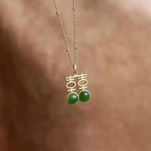Pendentif Double Xi En Jaspe Pour Femmes, Collier En Argent Sterling, Chaîne De Clavicule Artistique Rétro, Cadeau D'anniversaire Créatif Pour Gi