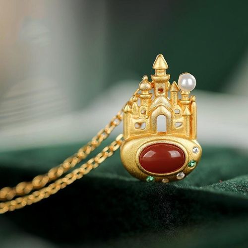 Collier En Argent Sterling S925 En Agate Rouge Du Sud Naturelle, Château Créatif Personnalisé, Dessin Animé, Pendentif Simple, Pour Femme
