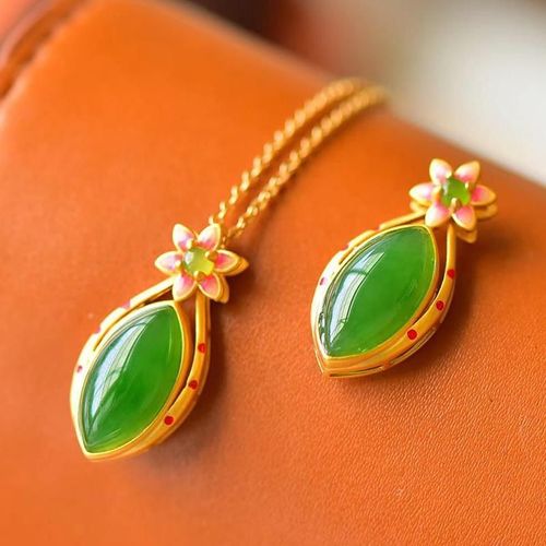 Pendentif ¿Il De Cheval En Jaspe Naturel Pour Femme, Collier Peint En Argent Sterling, Vert Épinard, Rose Pêche, Avec Dorure